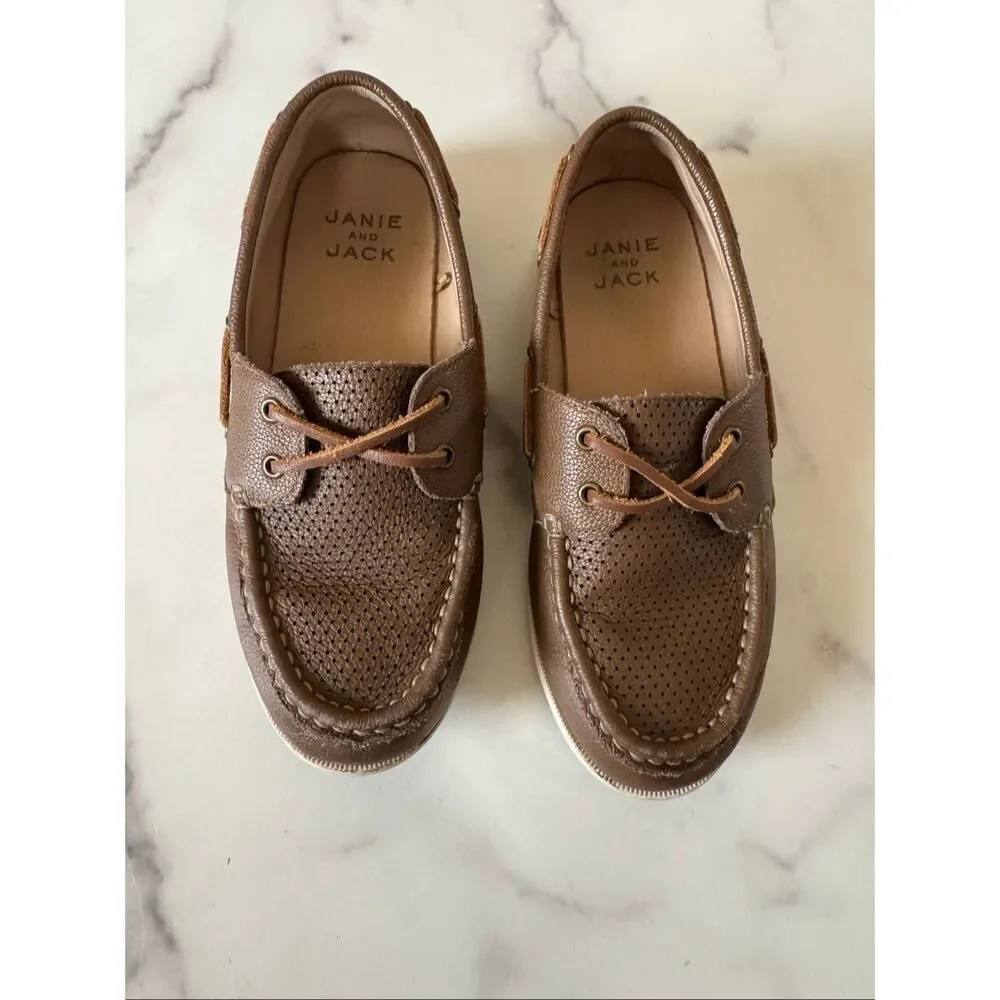 Janie & Jack 3 brown perforated flower show moccasin style loafer slip on meetin
